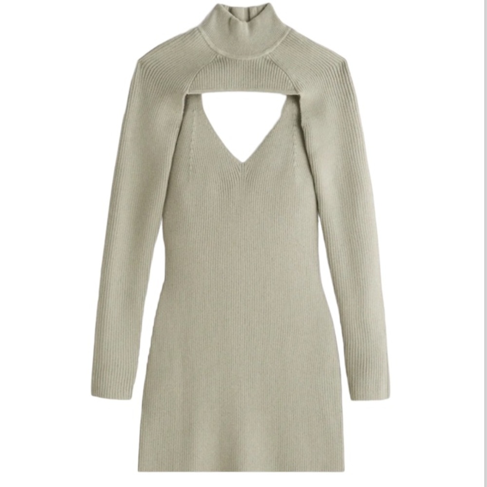 Abercrombie & Fitch Beige Cutout Ribbed Mini Dress
